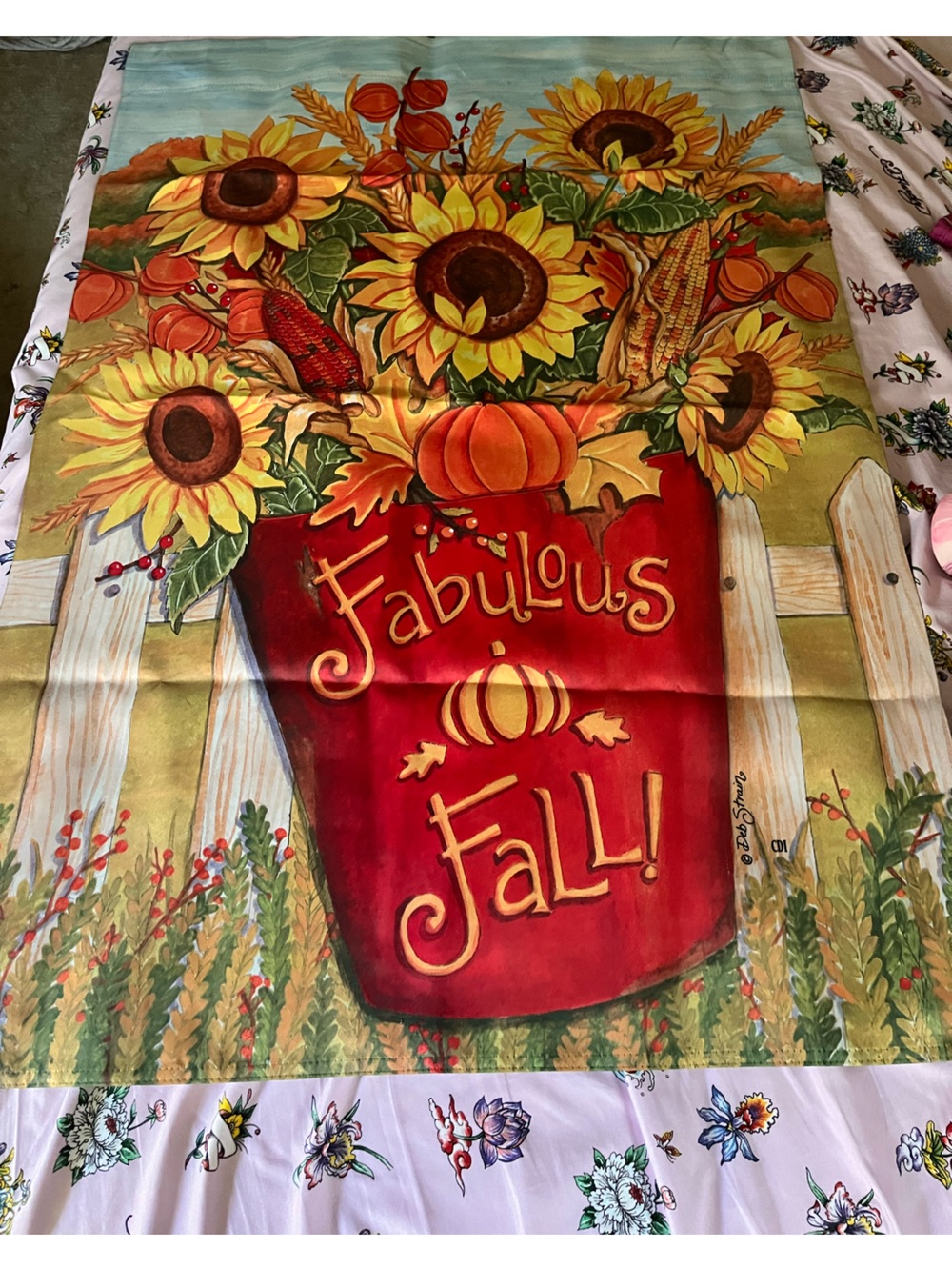Fabulous Fall! Red Sunflower & Pumpkin Autumn Flag